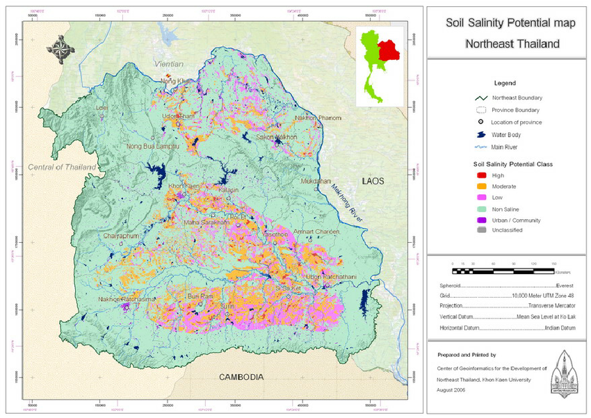 Soil salinity potential map Northeast Thailand